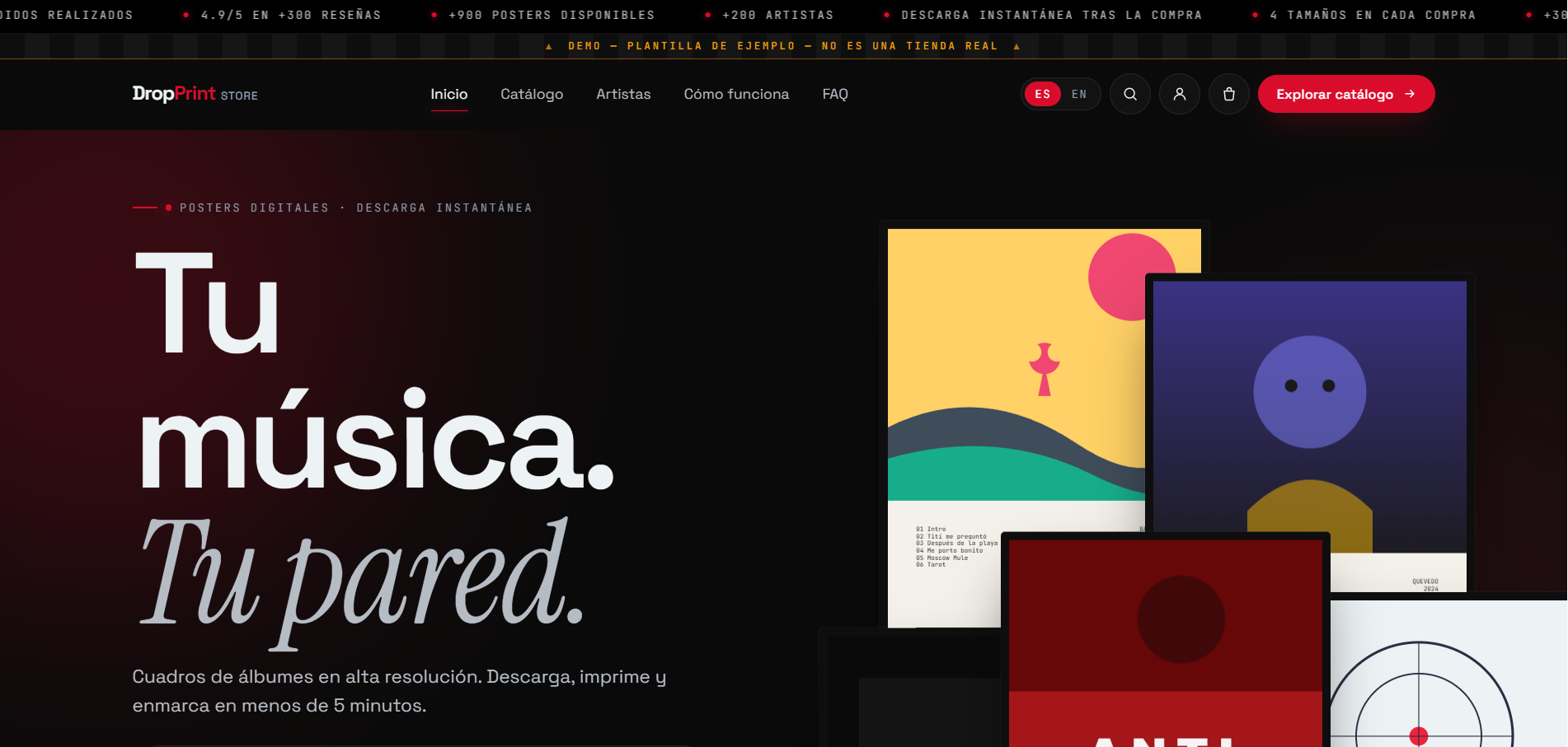 DropPrint Store — demo tienda de posters musicales
